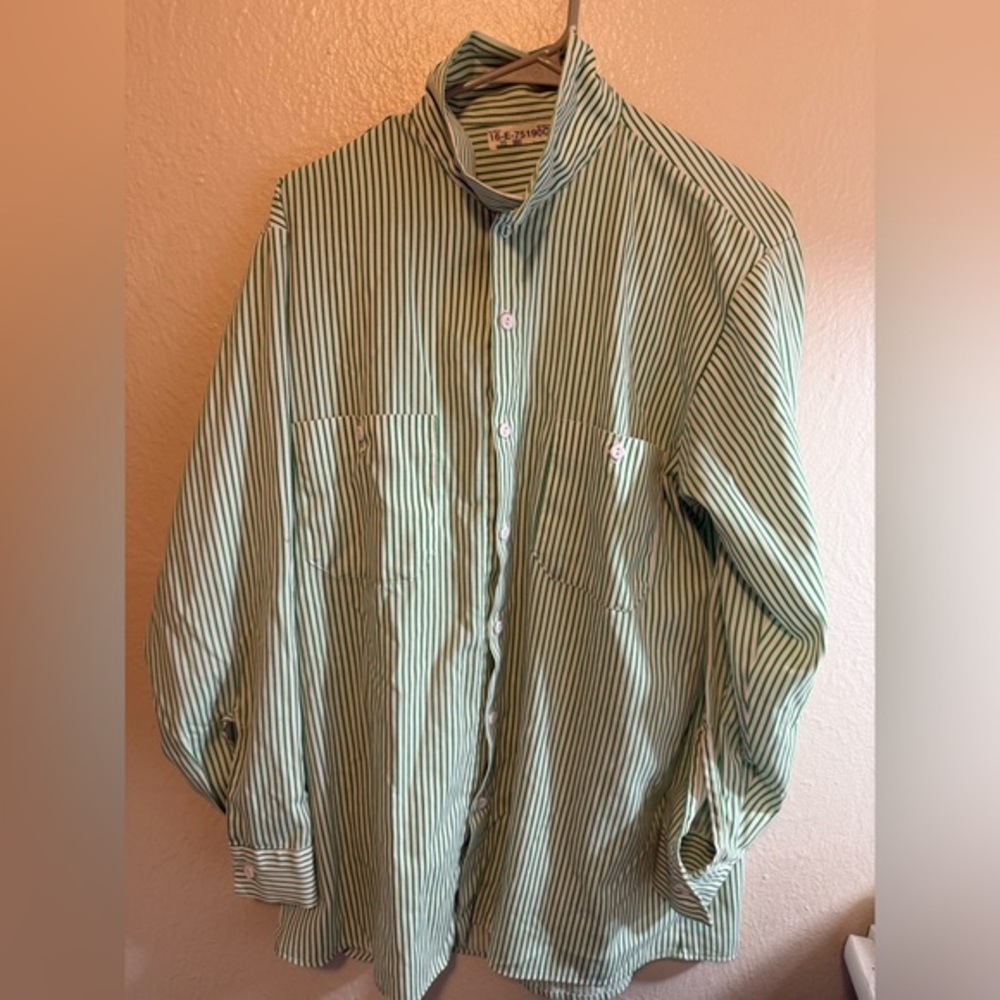 Vintage Green Striped Button-Up Shirt